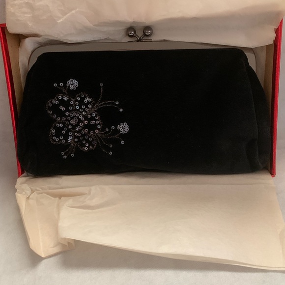 NIB Express Black Velvet Clutch with Sequin Design